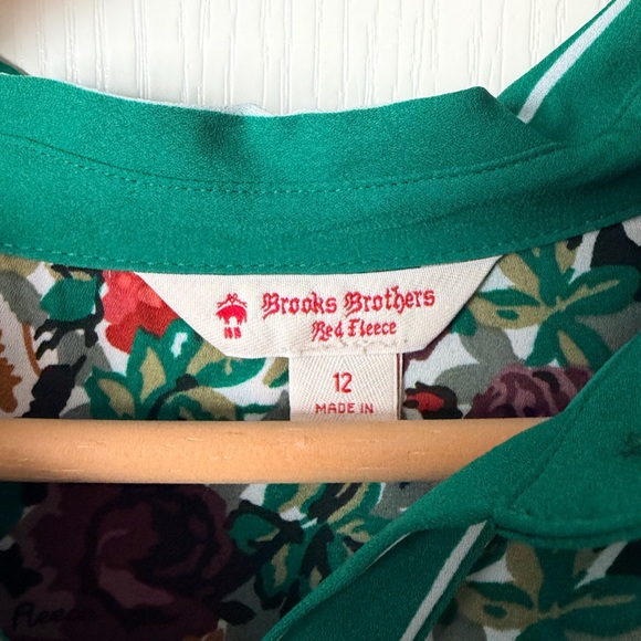 Brooks Brothers Red & Green Floral Print Pleated Long Sleeve Shirt Dress, 12 - Picture 4 of 13